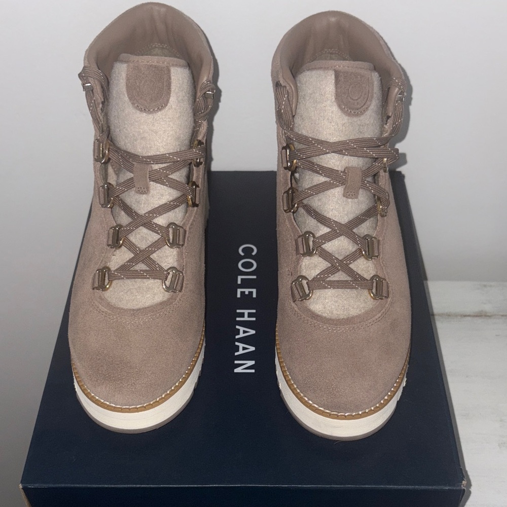 Cole Haan Women's Tan Lace-Up Wedge Boots
